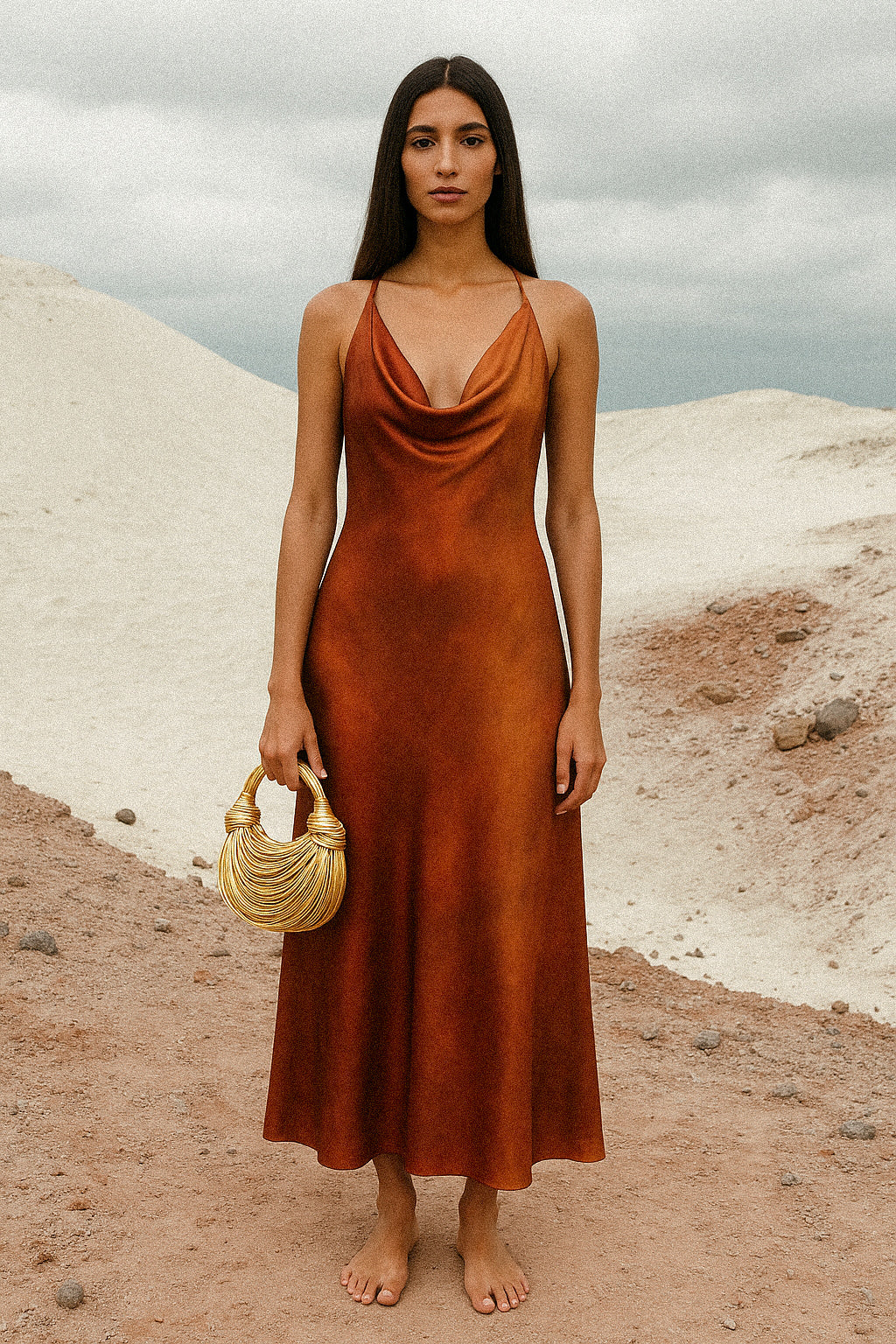 Cowl Neck Satin Dress