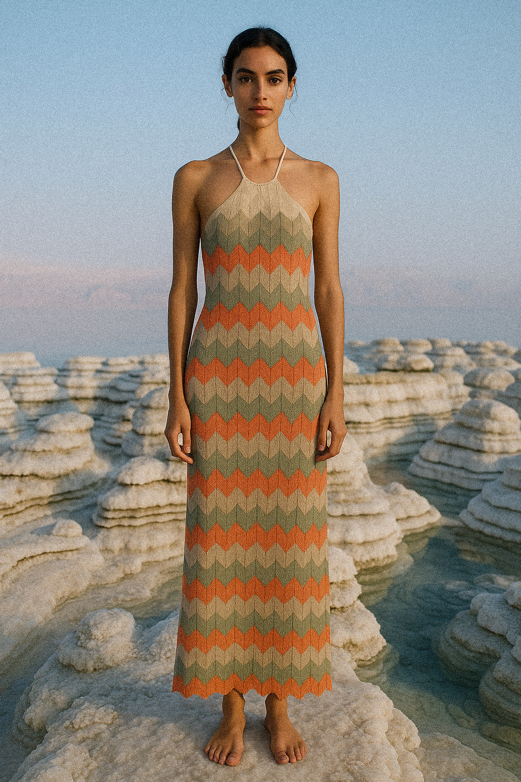 Chevron Knit Halter Dress