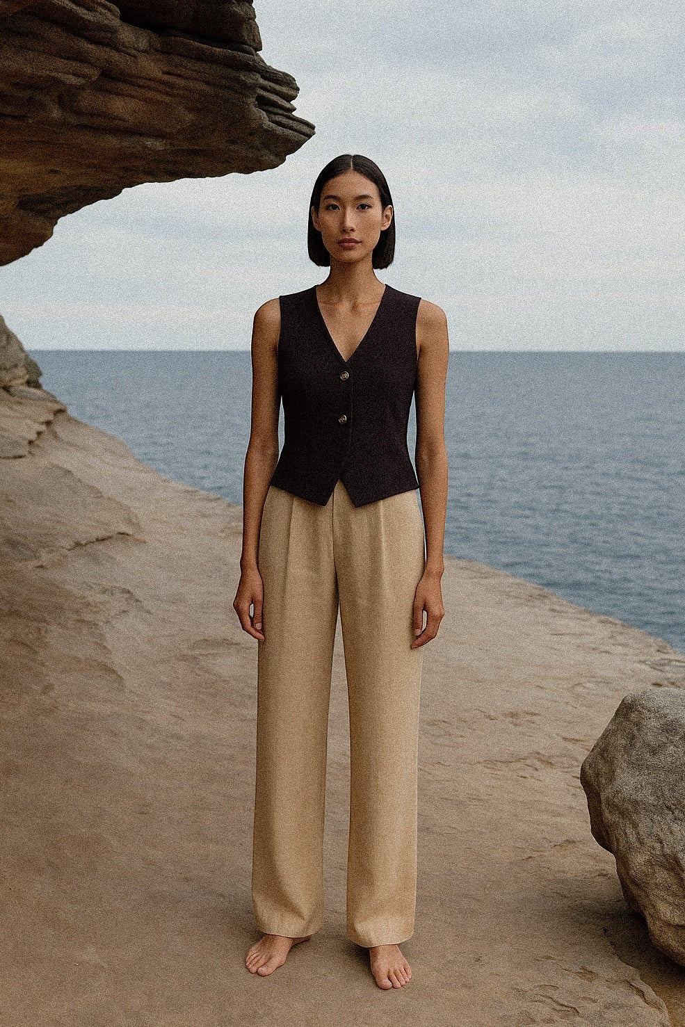 Button-Front Sleeveless Top